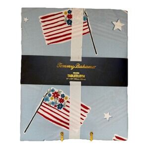 New Tommy Bahama Americana Tablecloth Floral Flags Red White Blue 60"x120"